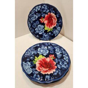 Pioneer Woman Set Of 4 Heritage Blue Floral Salad Plates 8.75" Scallopped Edge